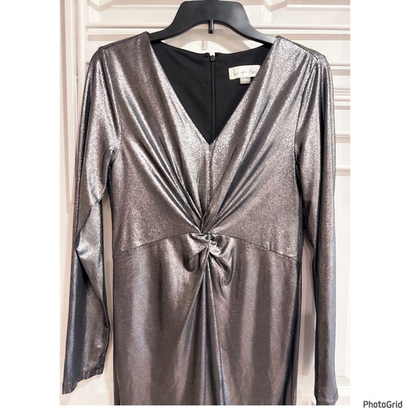 NWT Harper Rose Silver Ruched Vneck Dress Party Chic Glam Size 8 - Picture 2 of 4